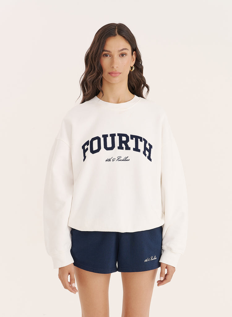 White Fourth Embroidered Branded Sweatshirt- Leon