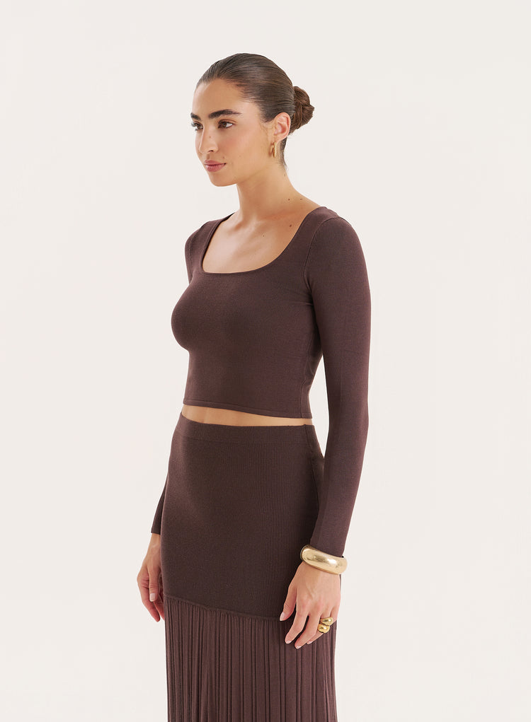 Chocolate Knitted Long Sleeve Cropped Top- Nancy