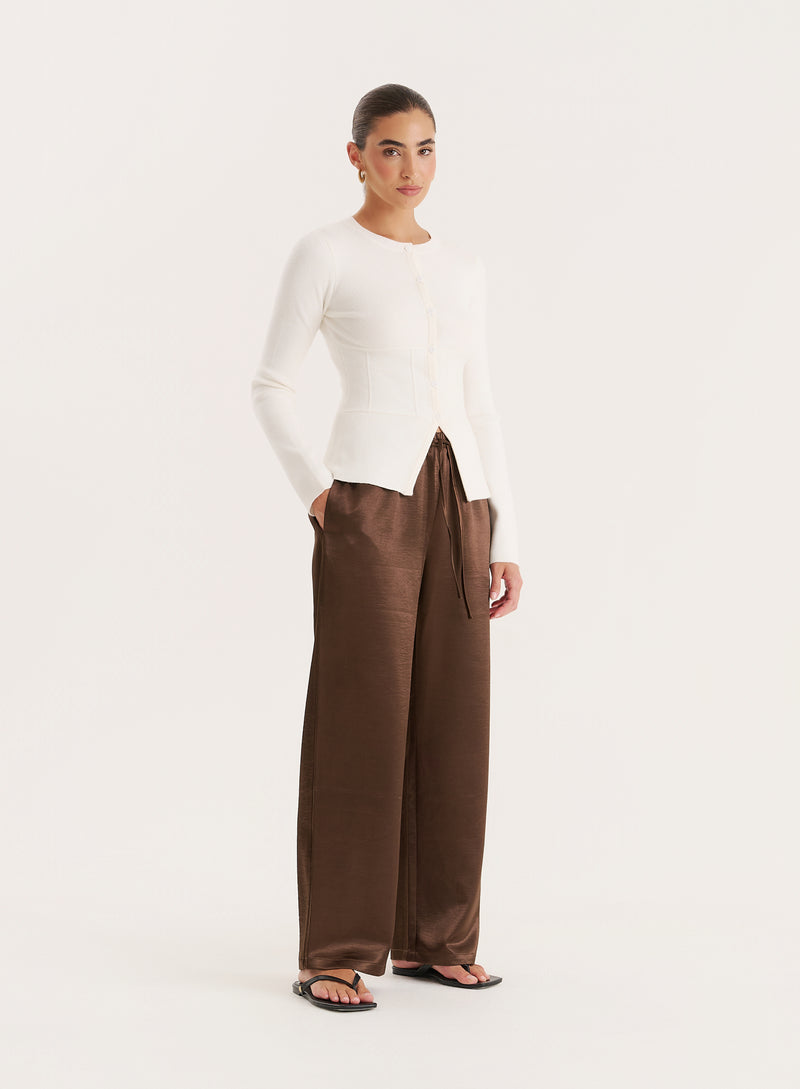 Cream Cinched Waist Knitted Cardigan- Valene