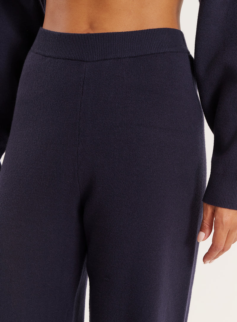Navy Knitted Straight Leg Trousers- Lauren