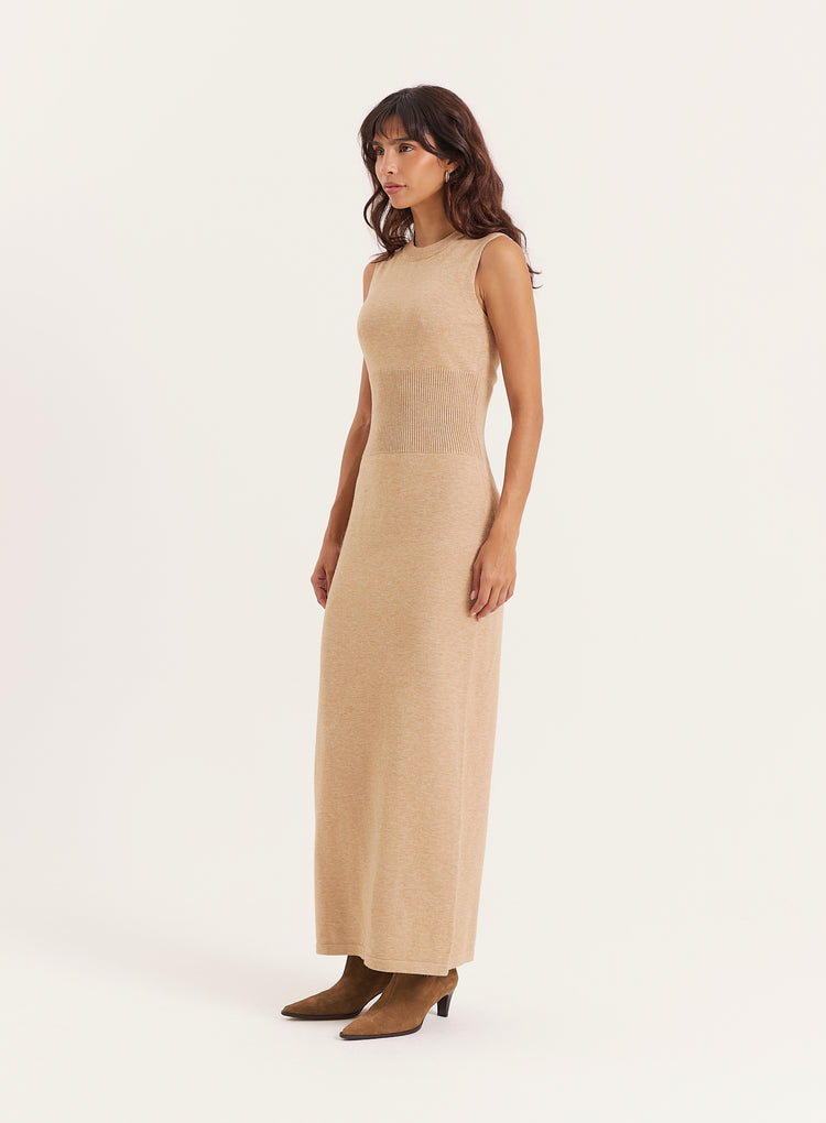 Beige Sleeveless Knitted Maxi Dress- Dai