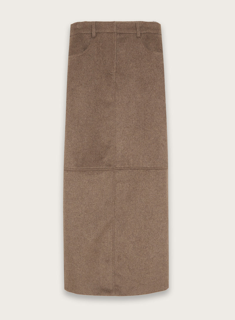 Brown Wool Effect Maxi Skirt