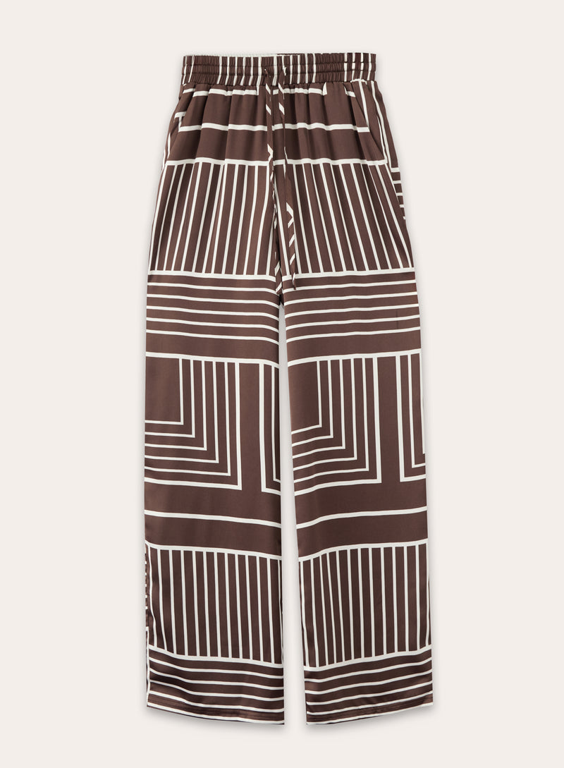 Chocolate Abstract Print Satin Trouser- Amira