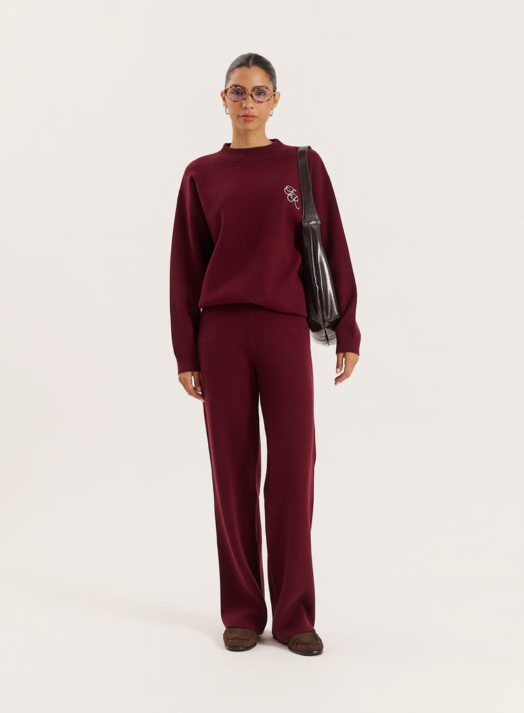 Burgundy Logo Detail Knitted Jumper- Lauren