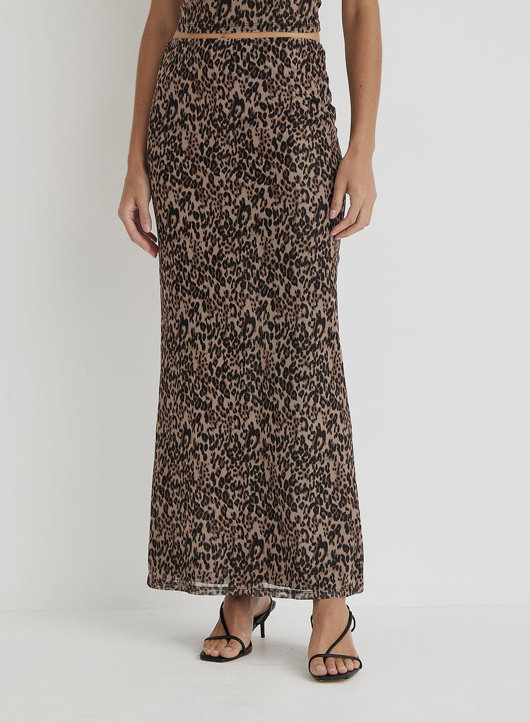 Leopard Print Mesh Maxi Skirt- Cher