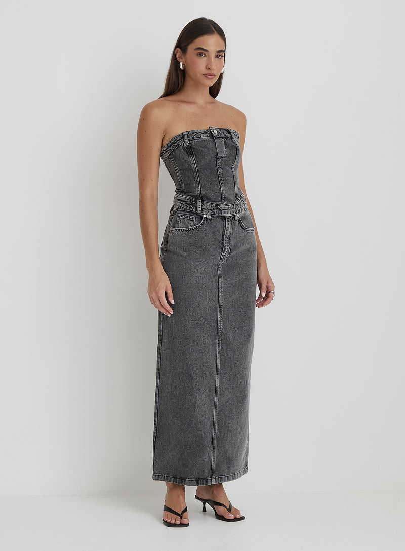 Washed Grey Denim Corset Top - Maxine