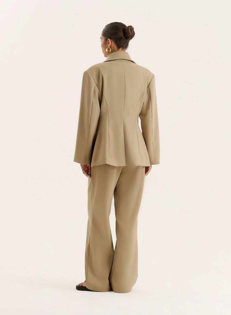 Camel Cinched Waist Tailored Blazer- Reese