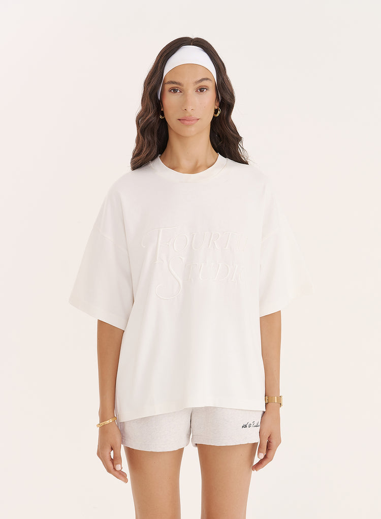 White Fourth Branded Embroidered T-Shirt- Daphne