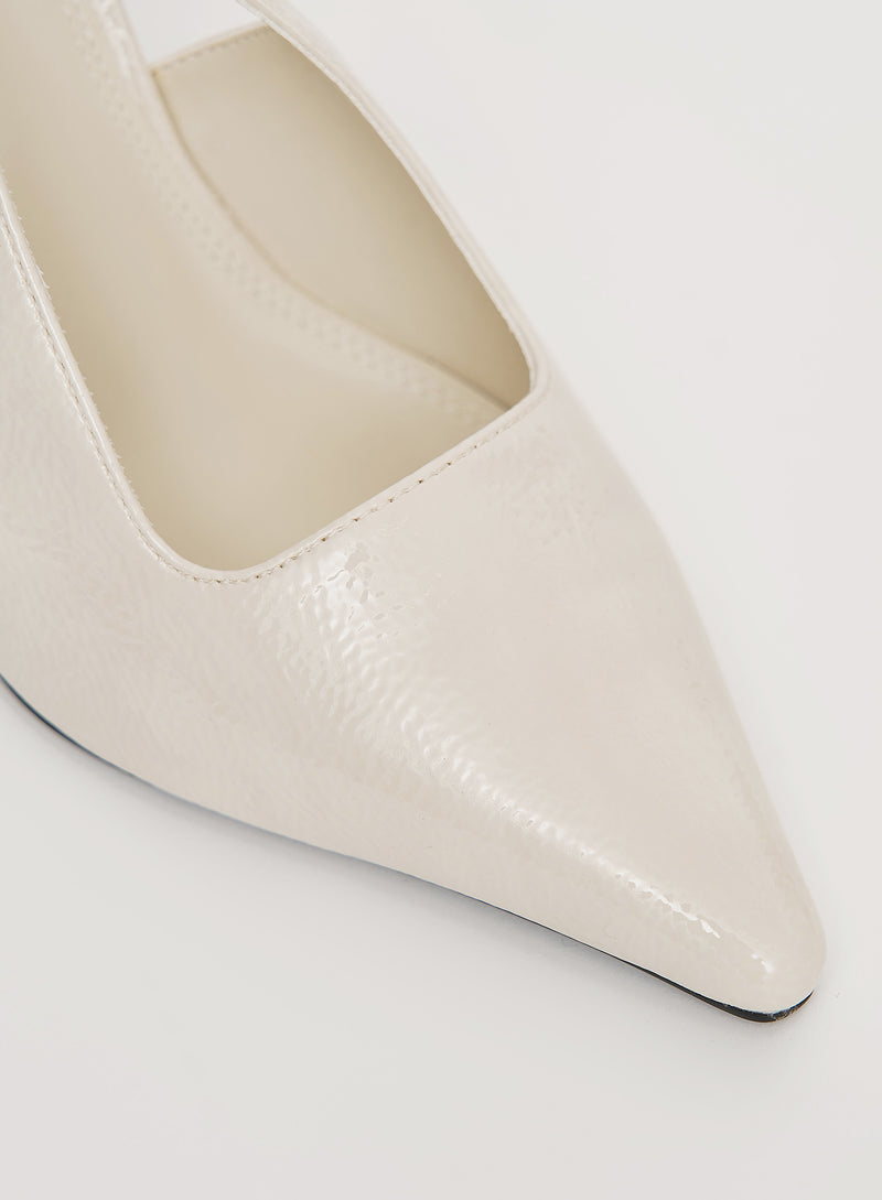 Cream Patent Slingback Contrast Heel- Calabasas