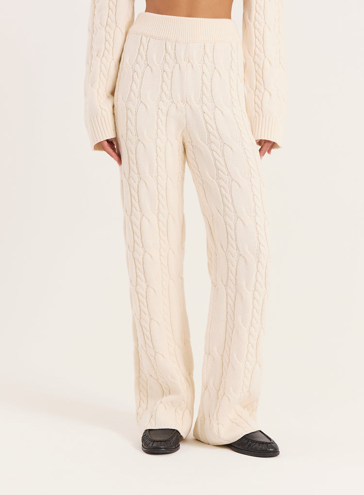 Cream Cable Knitted Trousers- Jordan