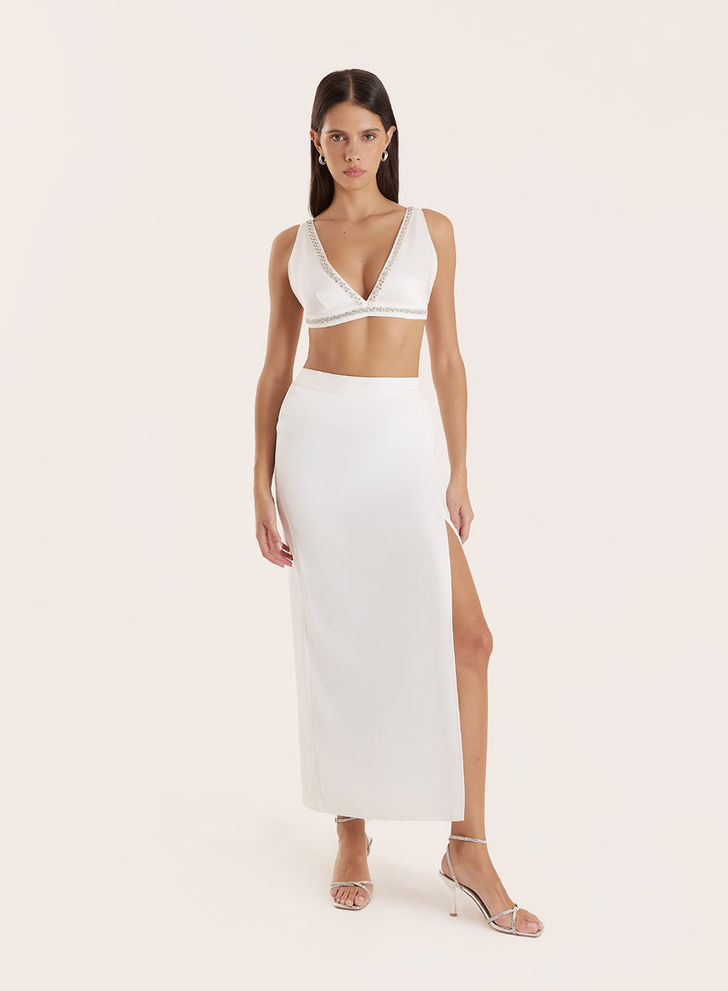 Cream Embellished Trim Plunge Bralet- Lucia