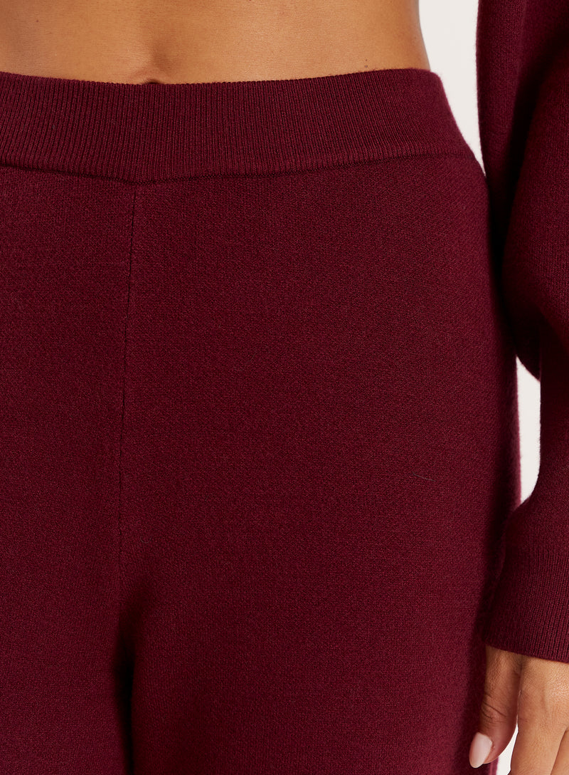 Burgundy Knitted Straight Leg Trousers- Lauren