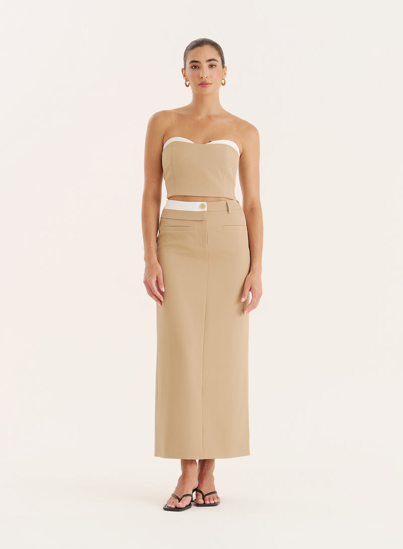 Camel Contrast Bust Detail Corset-Tatiana