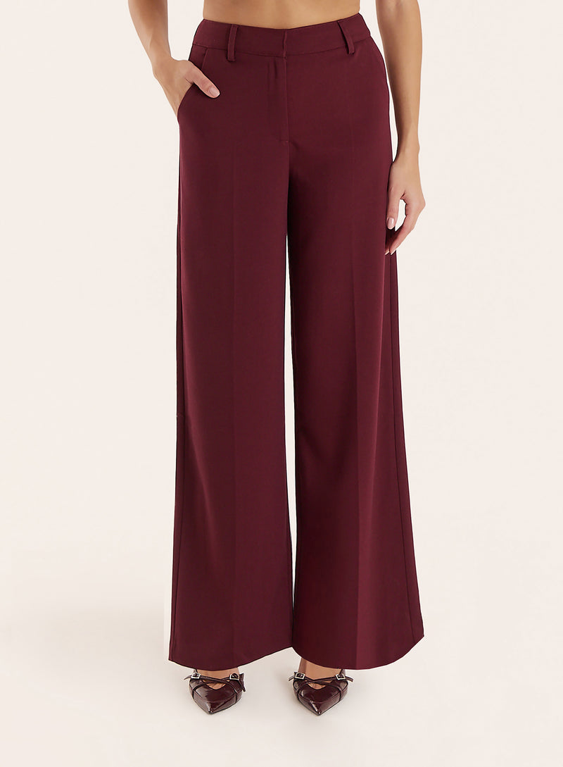 Burgundy Tailored Wide Leg Trousers- Sawyer