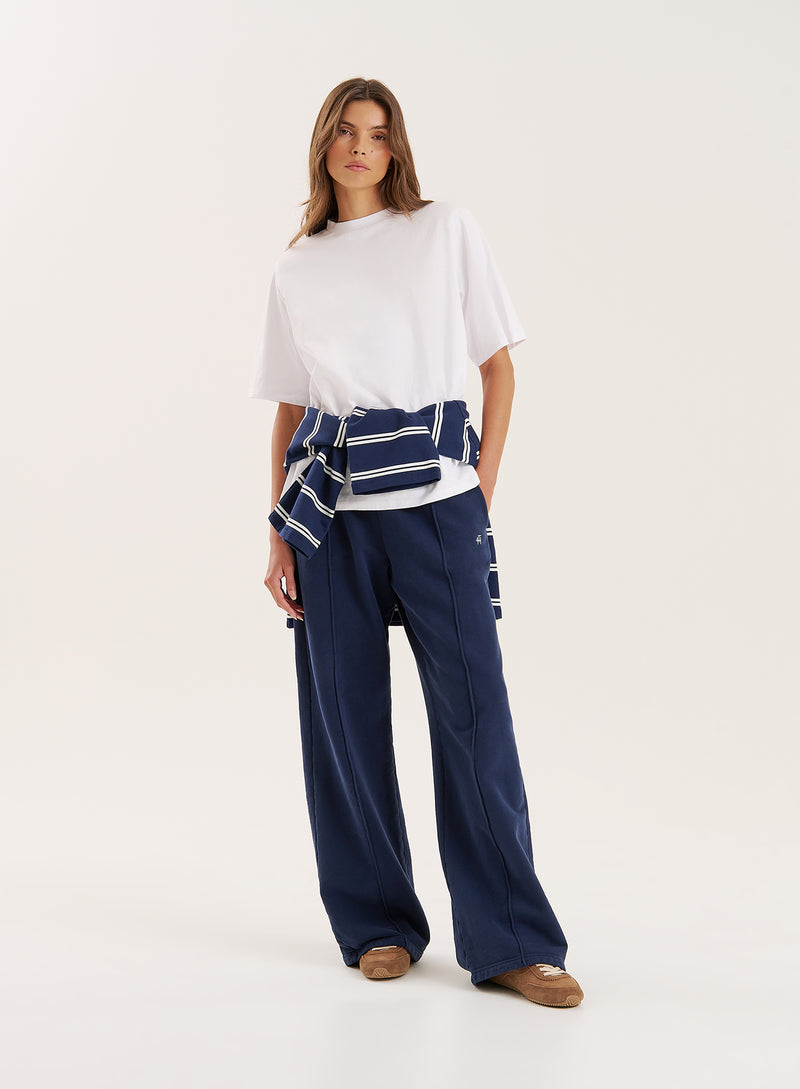 Navy 4th Wide Leg Branded Joggers- Fergie