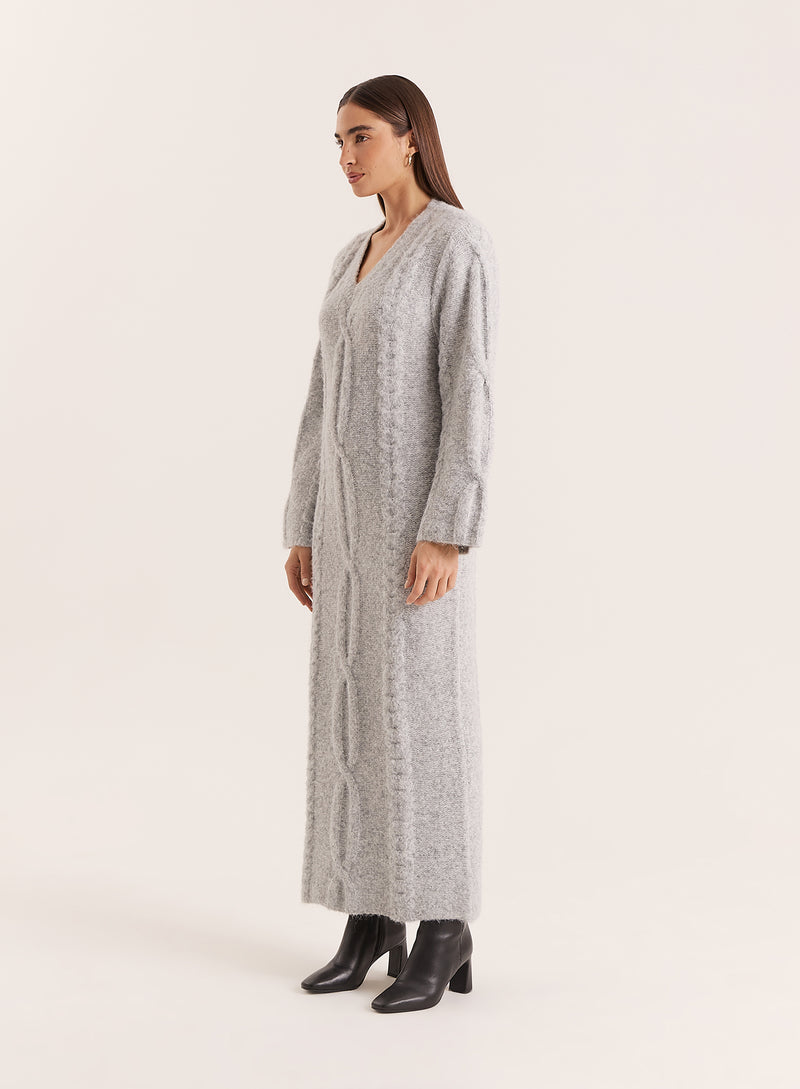 Light Grey Chunky Knit Maxi Dress- Dakota