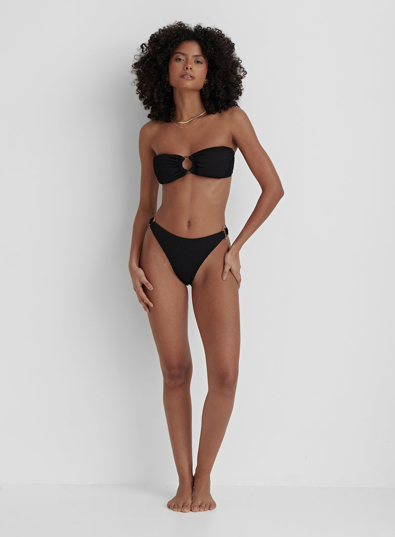 Black Crinkle Tortoiseshell Bandeau Bikini Top- Palermo