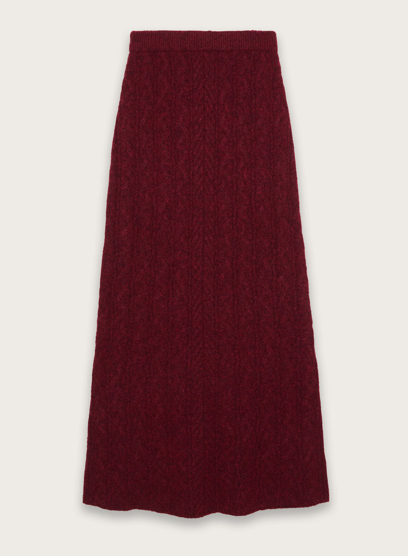 Burgundy Cable Knitted Maxi Skirt