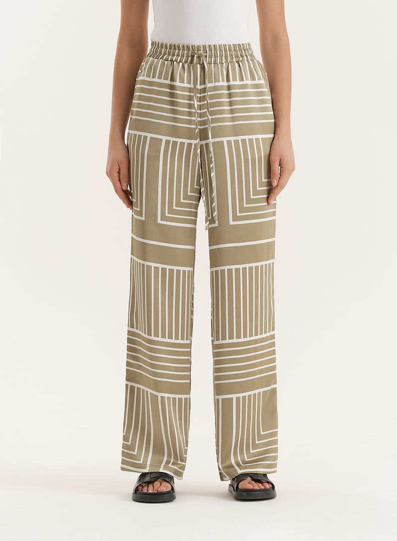 Sage Green Satin Graphic Print Trouser- Amira