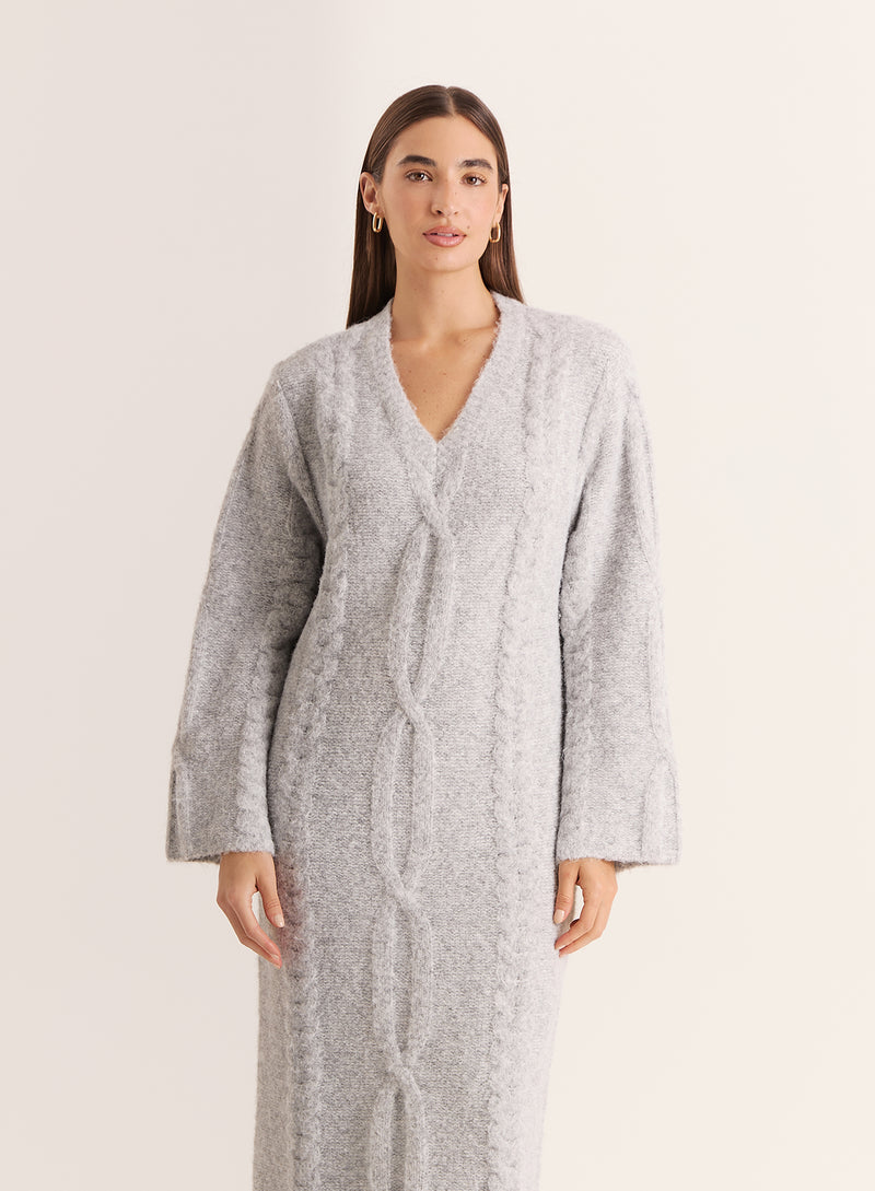 Light Grey Chunky Knit Maxi Dress- Dakota