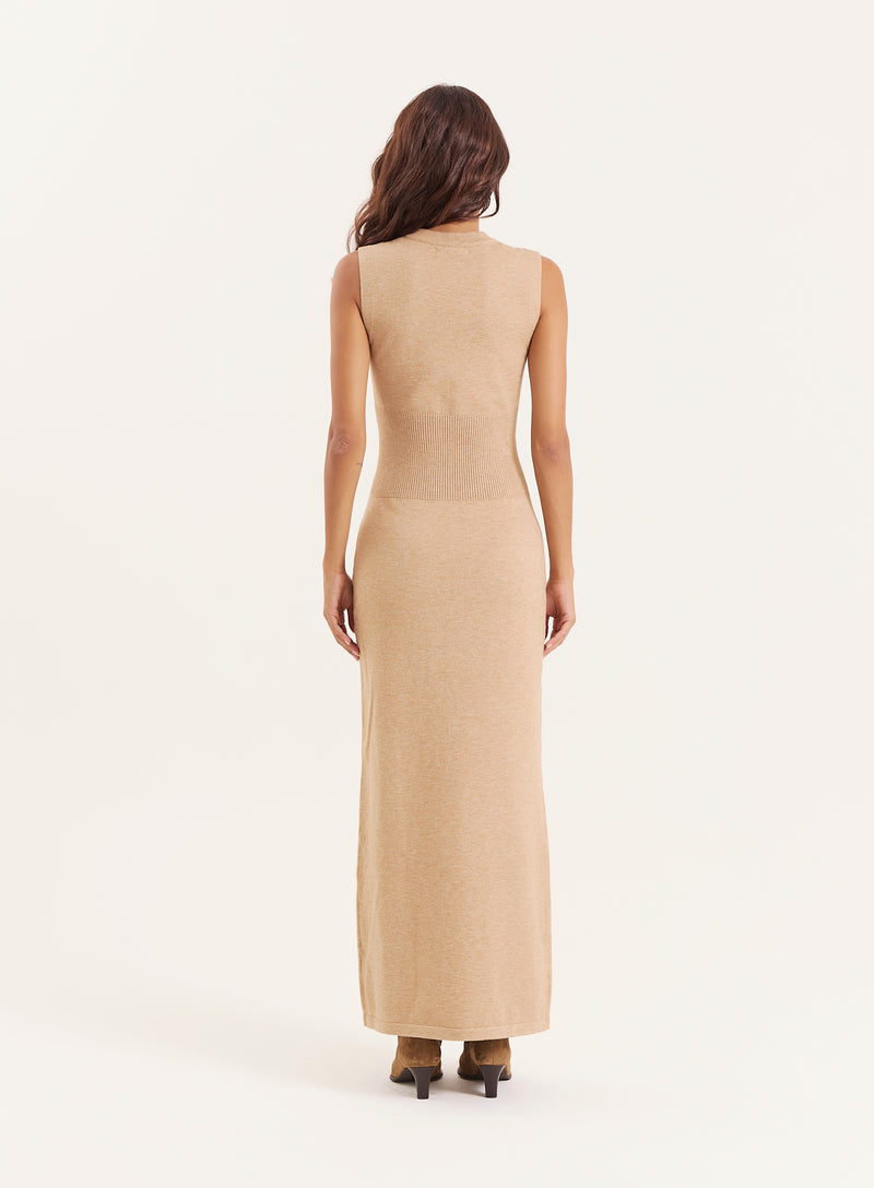 Beige Sleeveless Knitted Maxi Dress- Dai