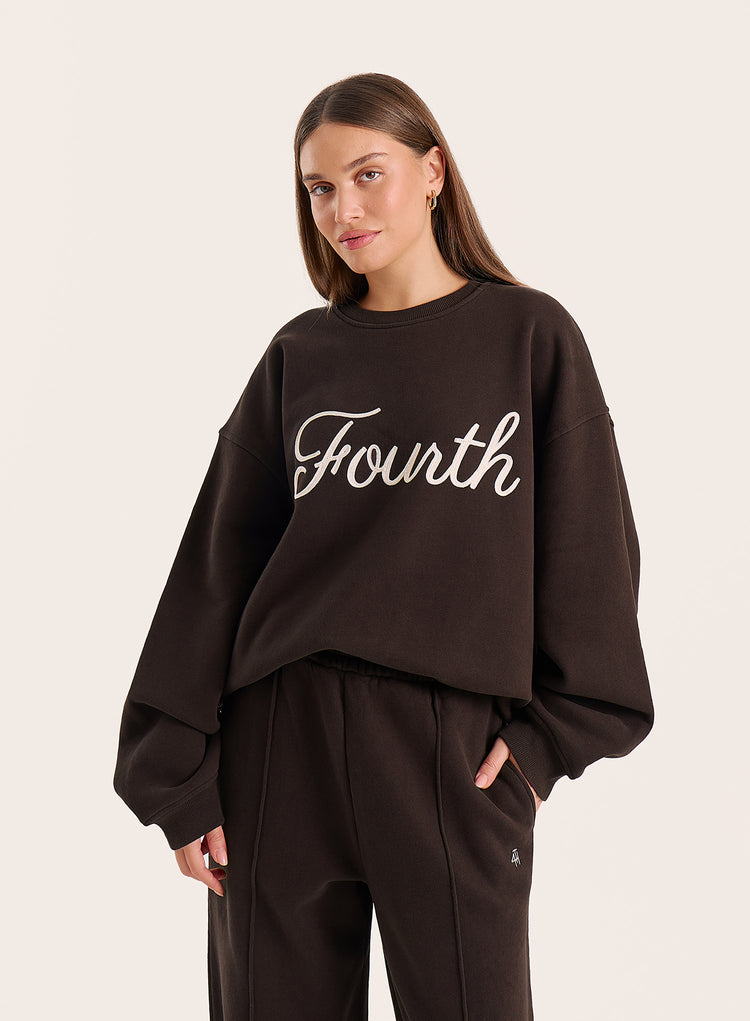 Chocolate Fourth Script Slogan Sweatshirt