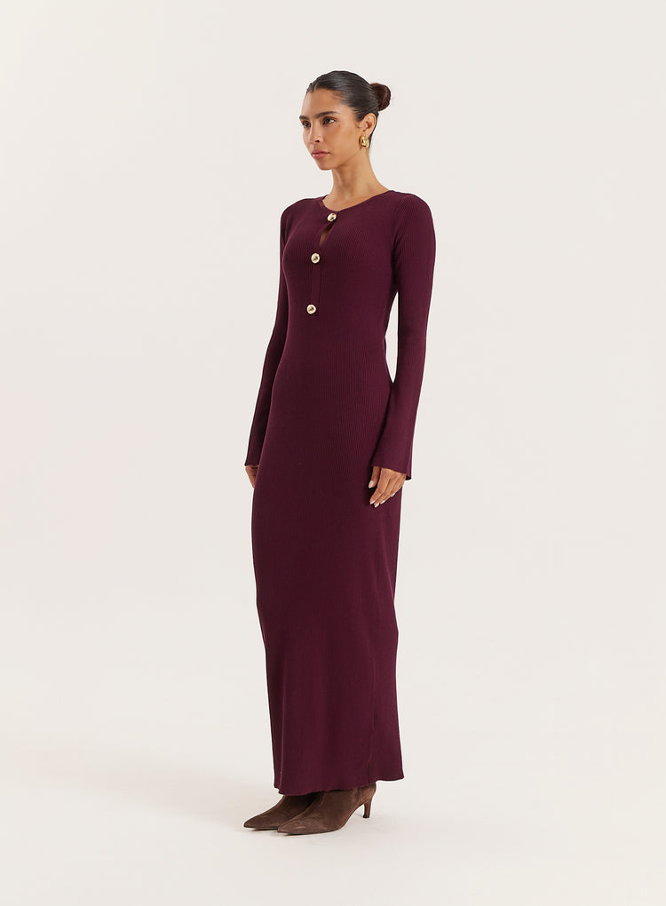 Plum Cut-out Flare Sleeved Knitted Maxi Dress- Rita
