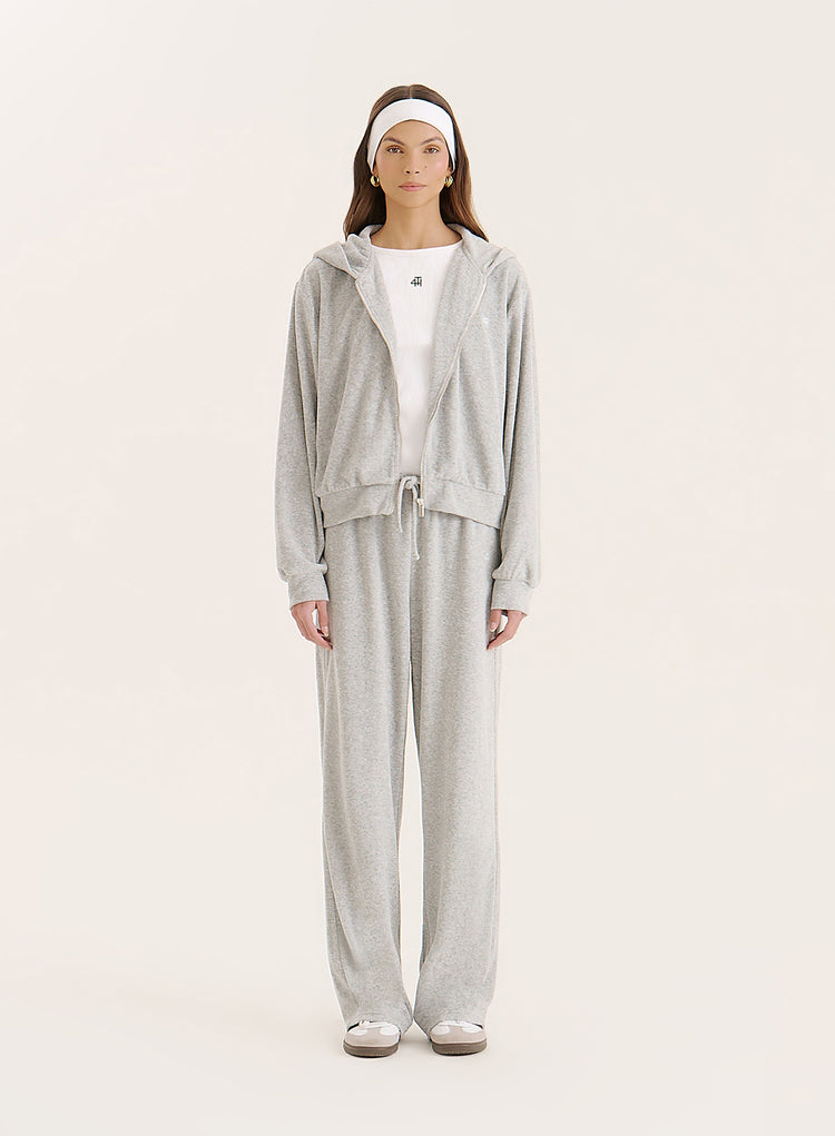 Grey Towelling Straight Leg Trouser- Livia