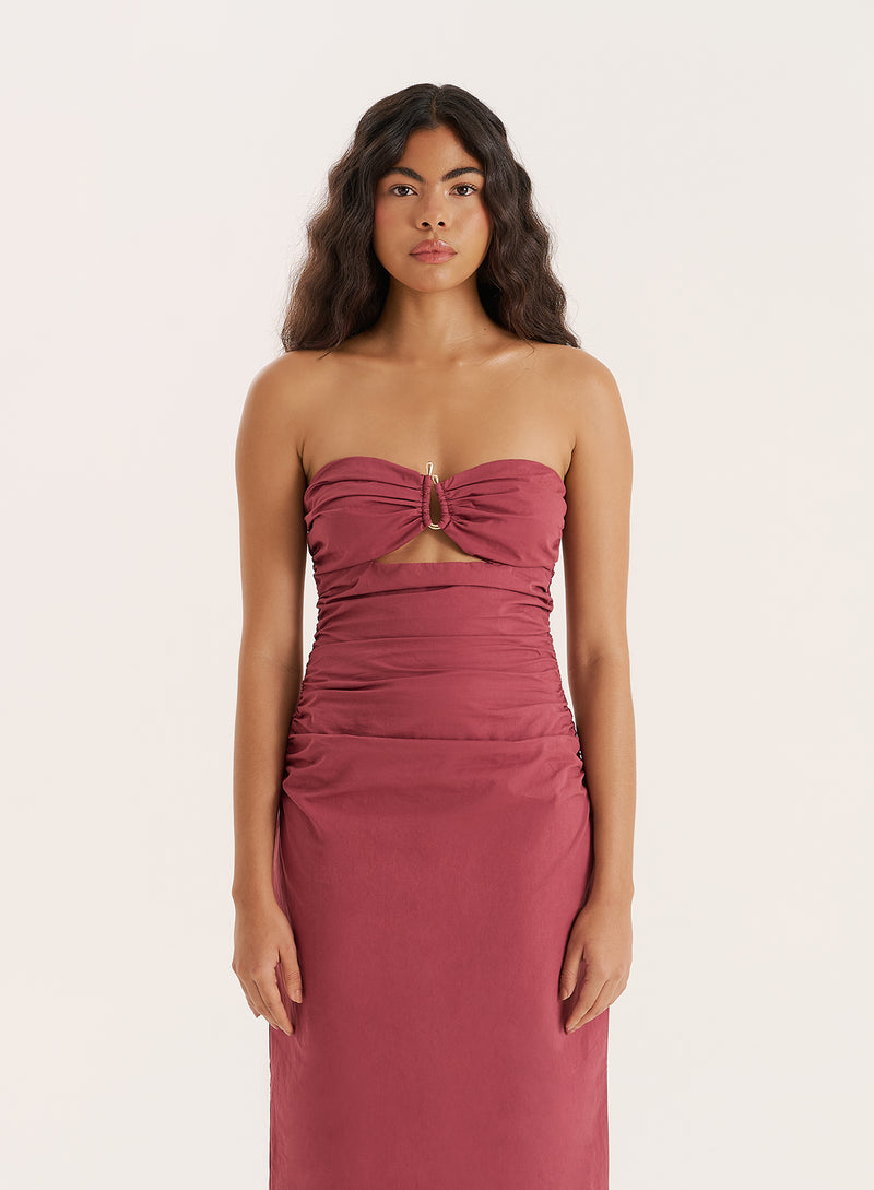 Dusky Rose Bandeau Ring Detail Cut Out Maxi Dress- Winnie