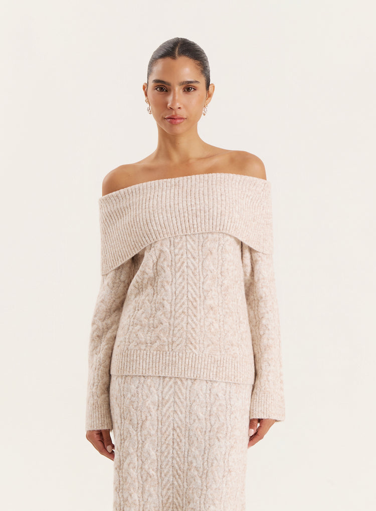 Camel Knitted Foldover Bandeau Top- Dalia