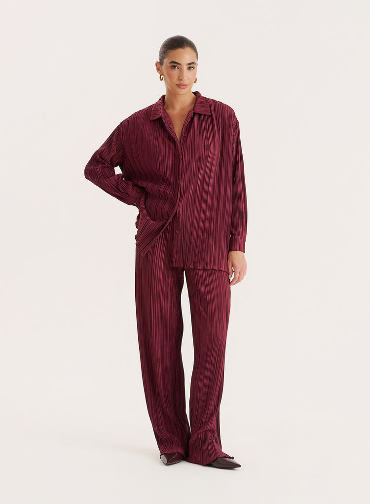 Burgundy Plisse Shirt- Palais