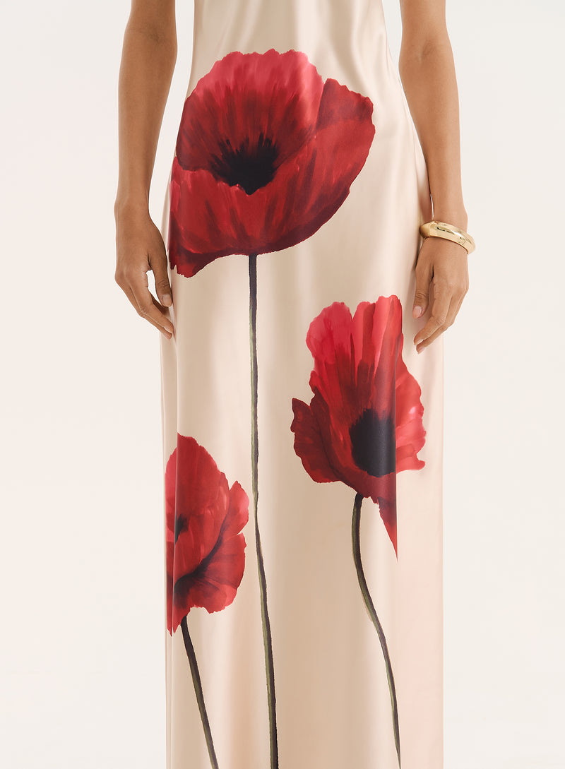Floral Print Bandeau Satin Maxi Dress- Shona