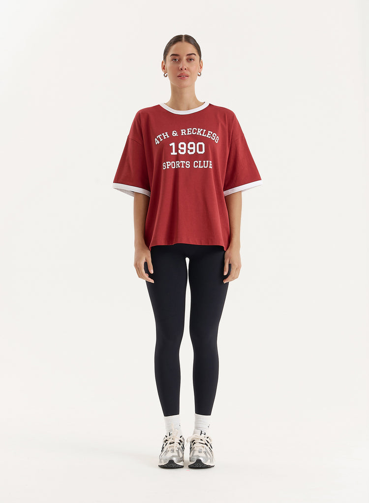 Red Contrast Trim Slogan T-Shirt- Kayleigh