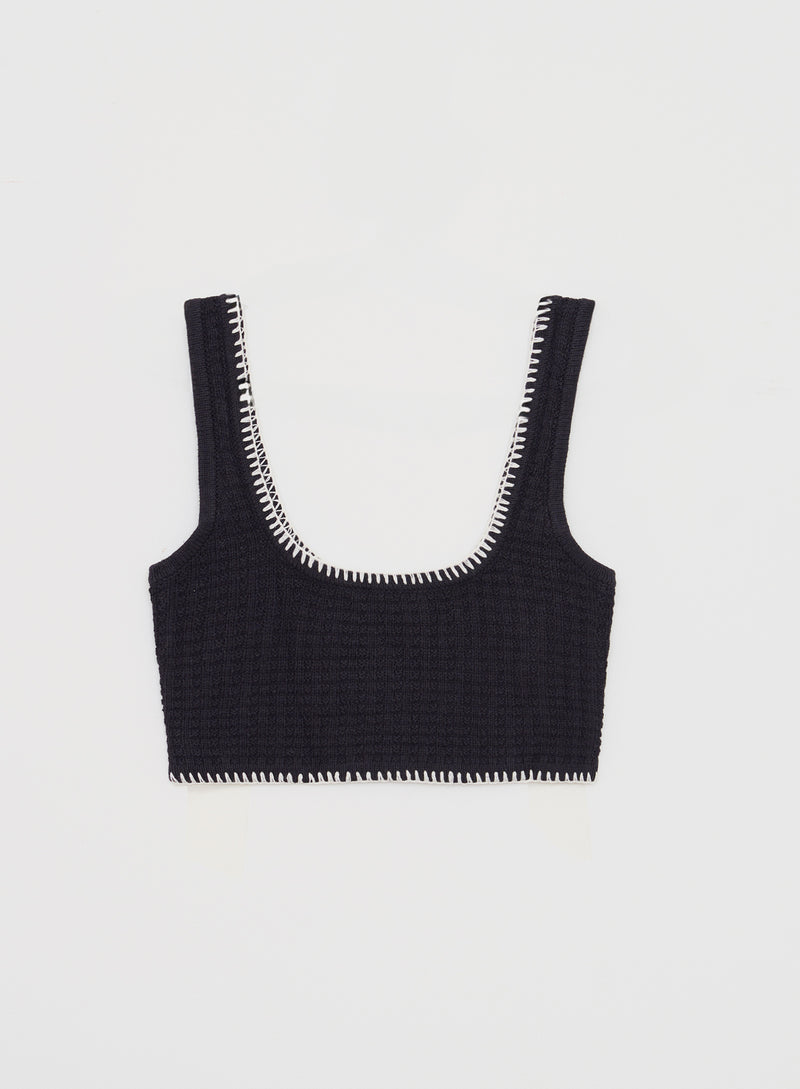 Navy Contrast Stitch Crop Top- Juliette