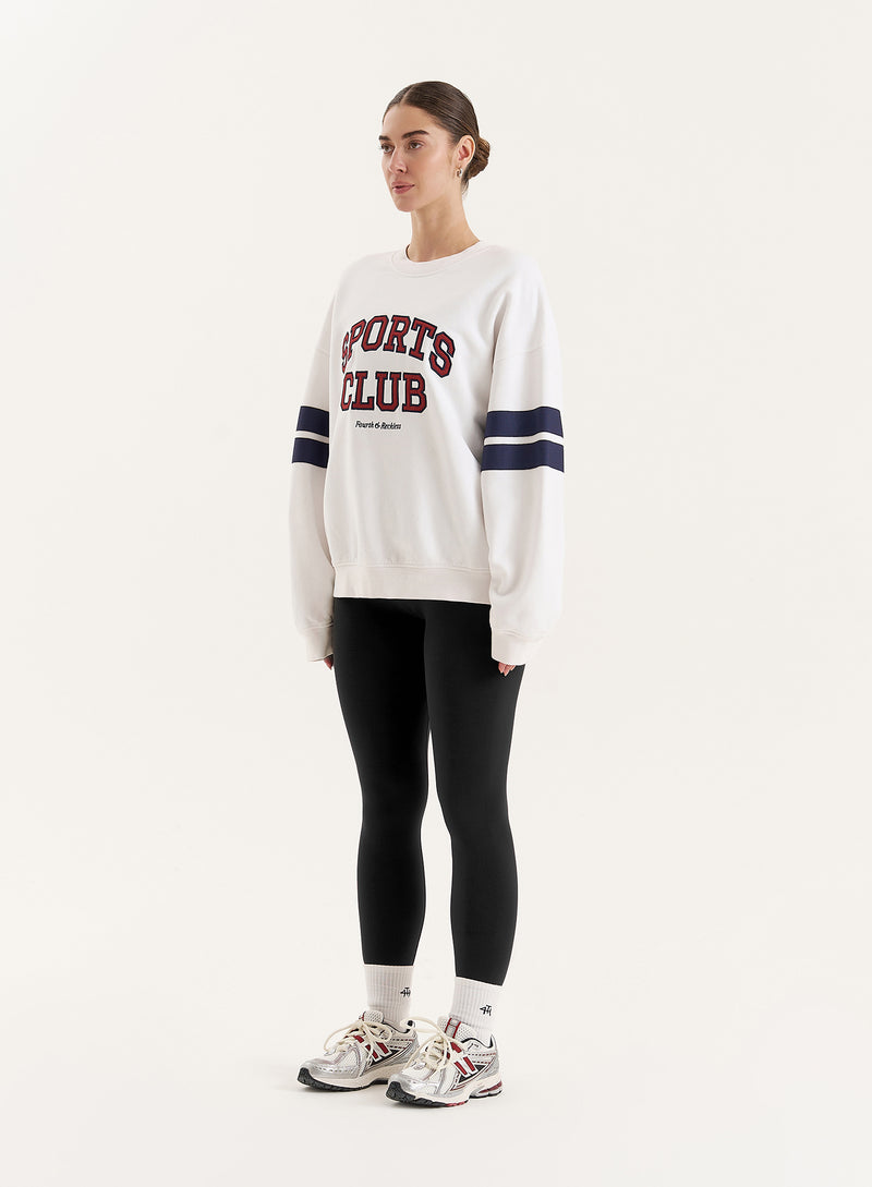 White Sports Club Slogan Oversized Sweatshirt- Stella