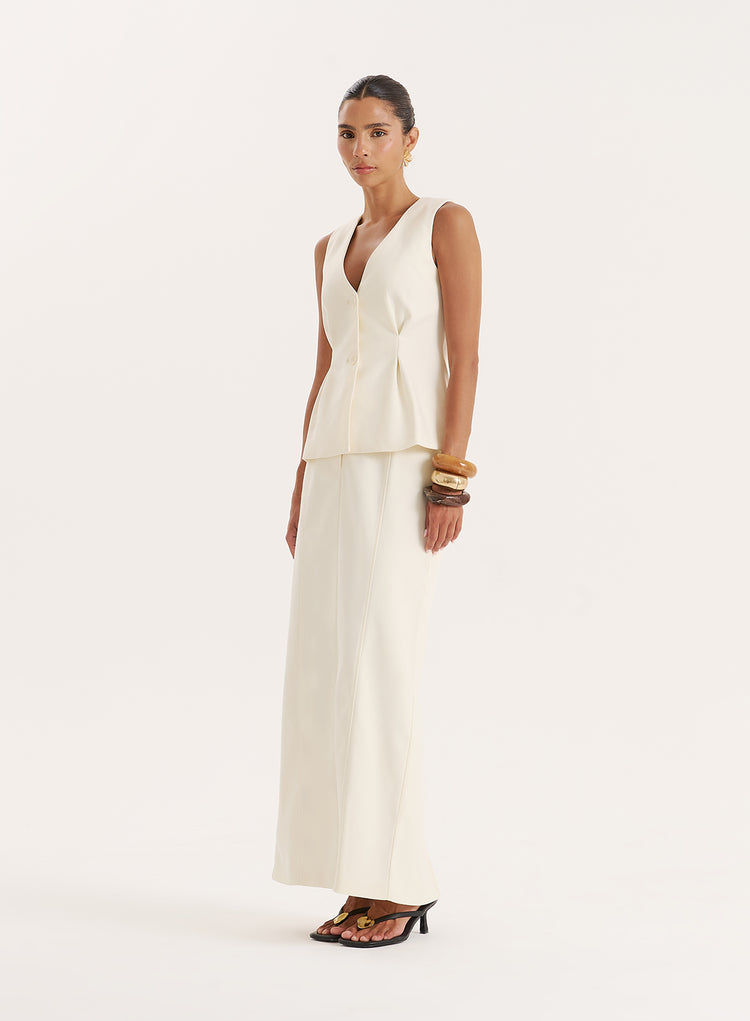 Cream Tailored Maxi Skirt- Mila