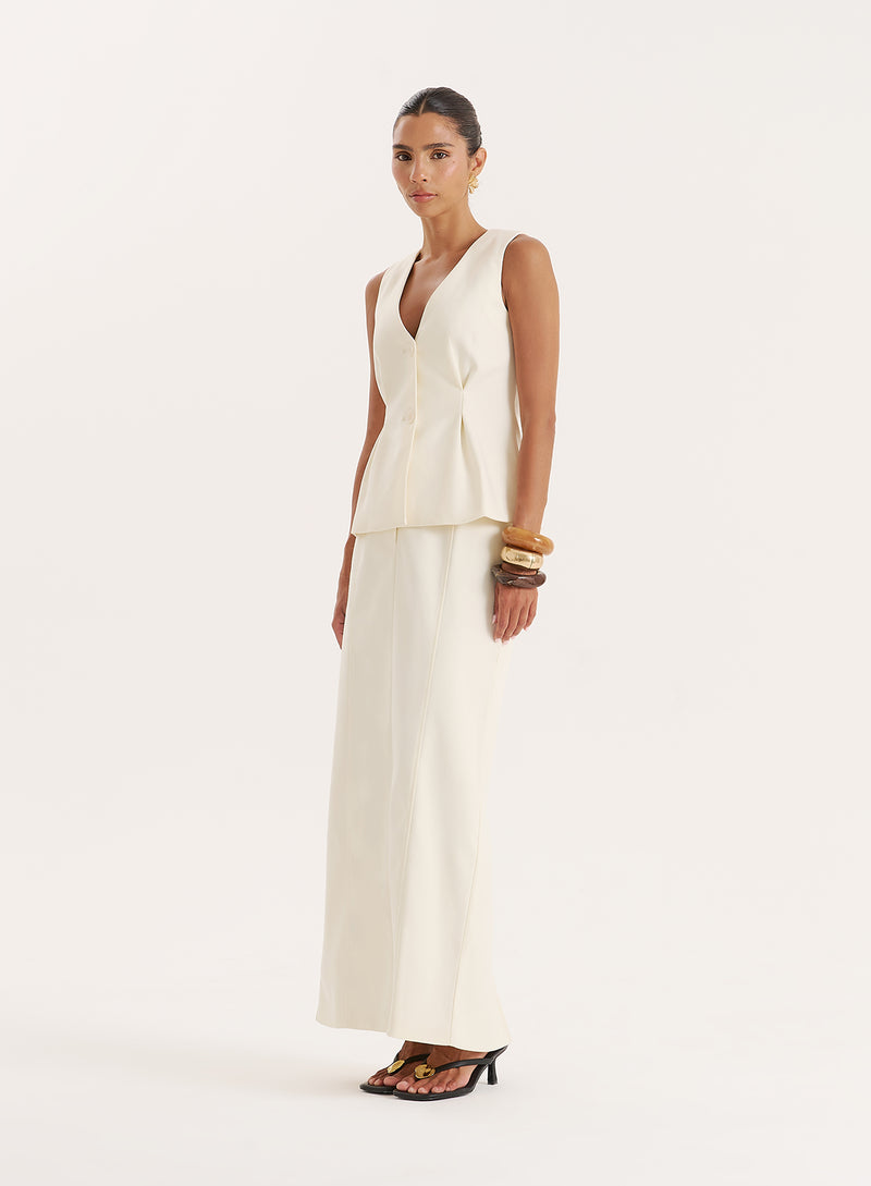 Cream Tailored Maxi Skirt- Mila