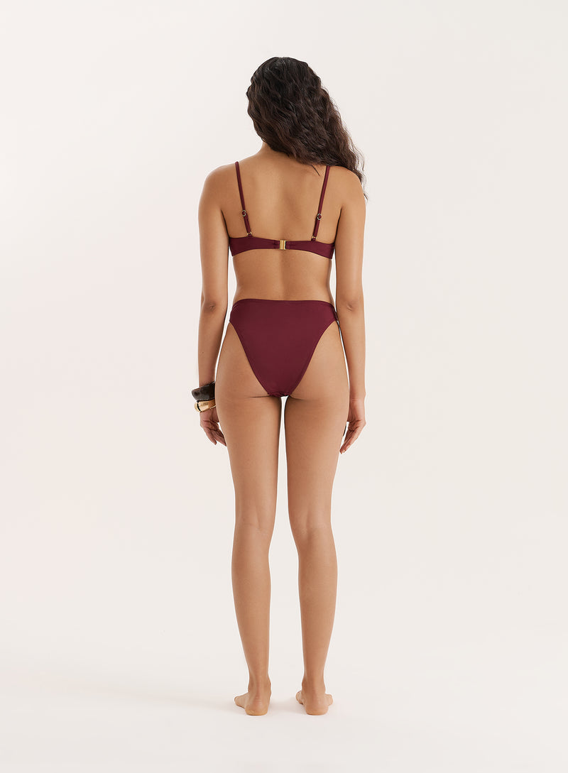 Burgundy Gold Buckle Underwired Bikini Top- Mayci