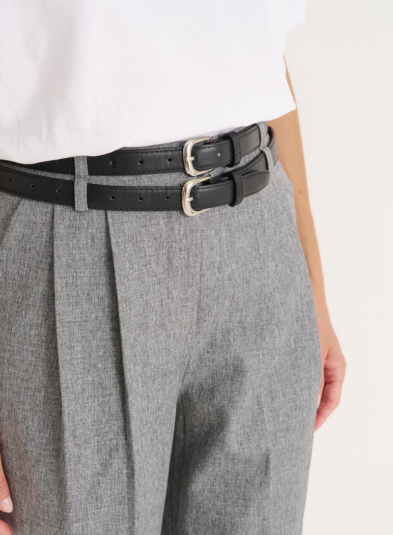 Grey Belted Tailored Wide Leg Trouser