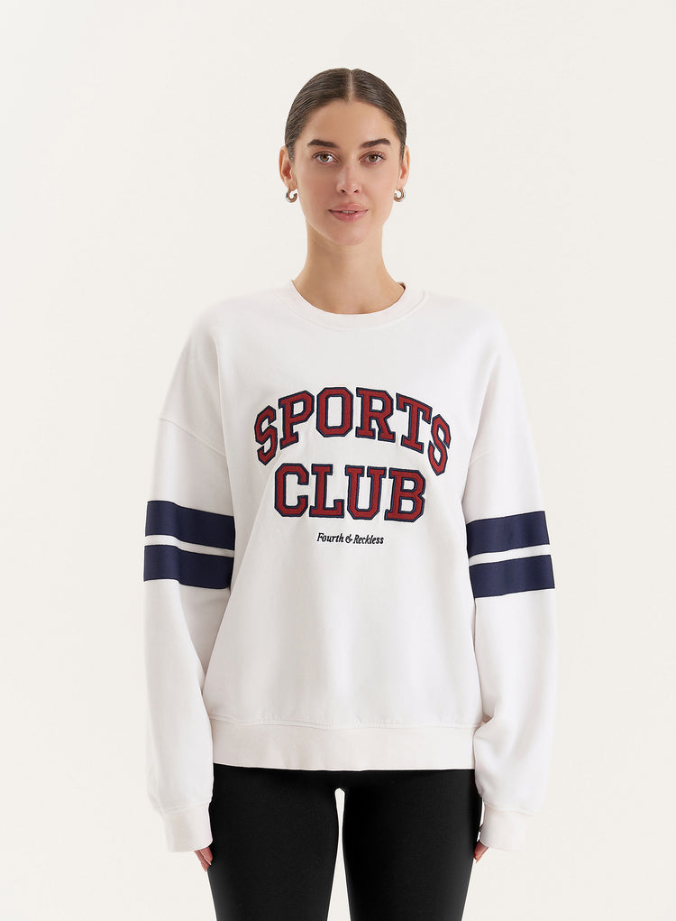 White Sports Club Slogan Oversized Sweatshirt- Stella