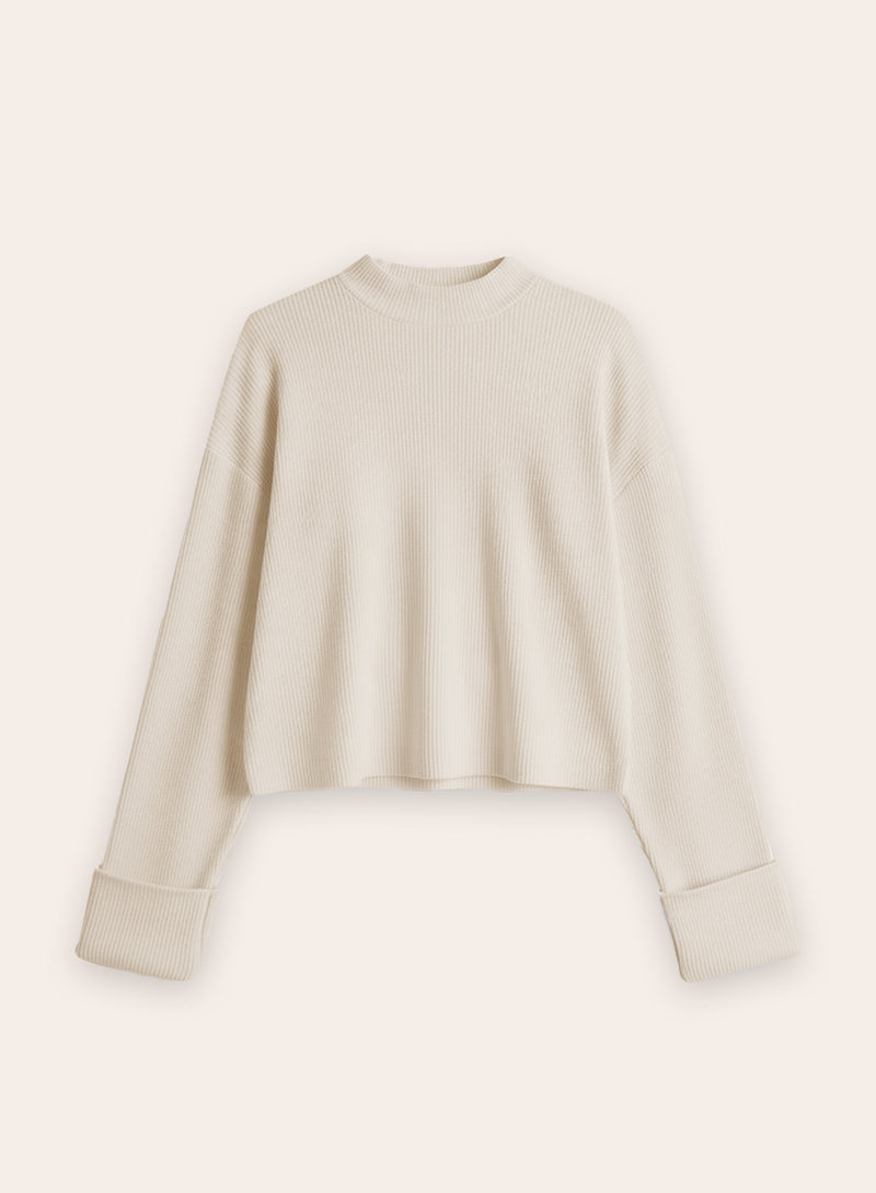 Ecru Wide Cuff Sleeved Knitted Jumper