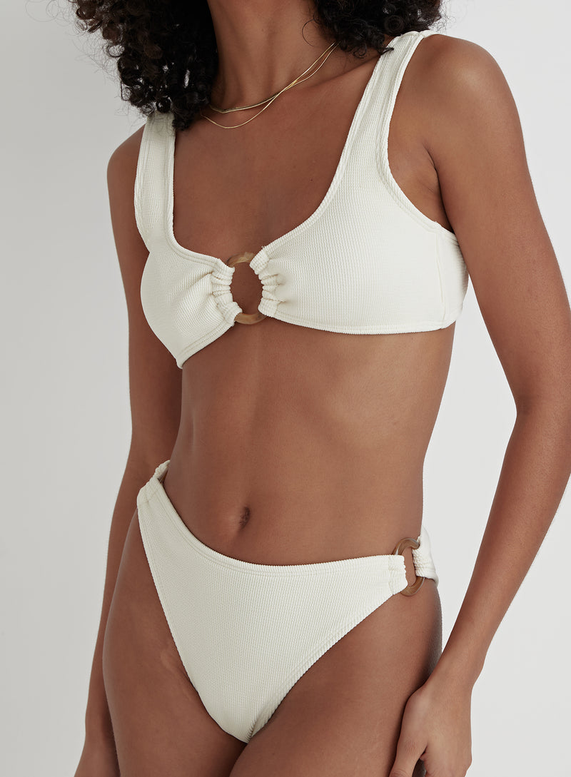 Cream Crinkle Tortoiseshell Bikini Bottom- Faie