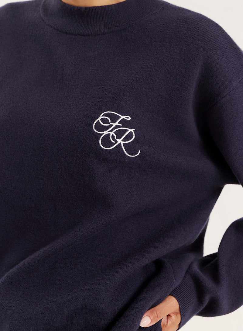 Navy Logo Detail Knitted Jumper- Lauren