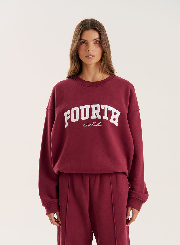 Burgundy Fourth Embroidered Branded Sweatshirt- Trey