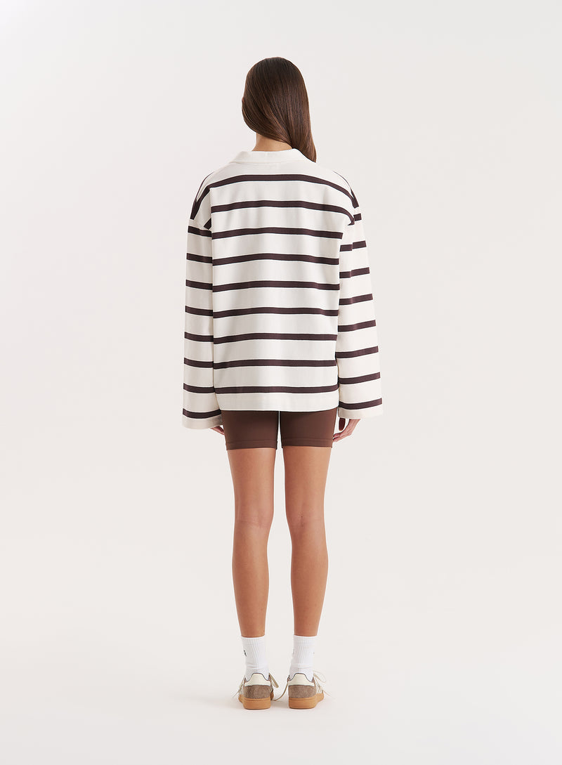 Cream Stripe Oversized Rugby Top