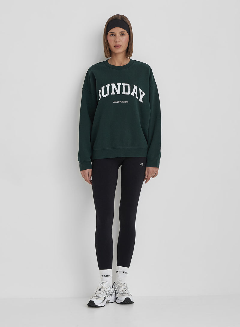 Green Distressed Sunday Slogan Oversized Sweatshirt- Amanda