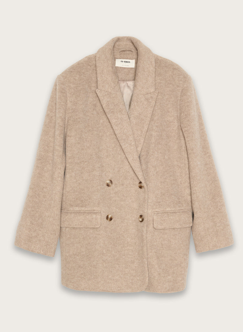 Oatmeal Longline Double Breasted Oversized Blazer