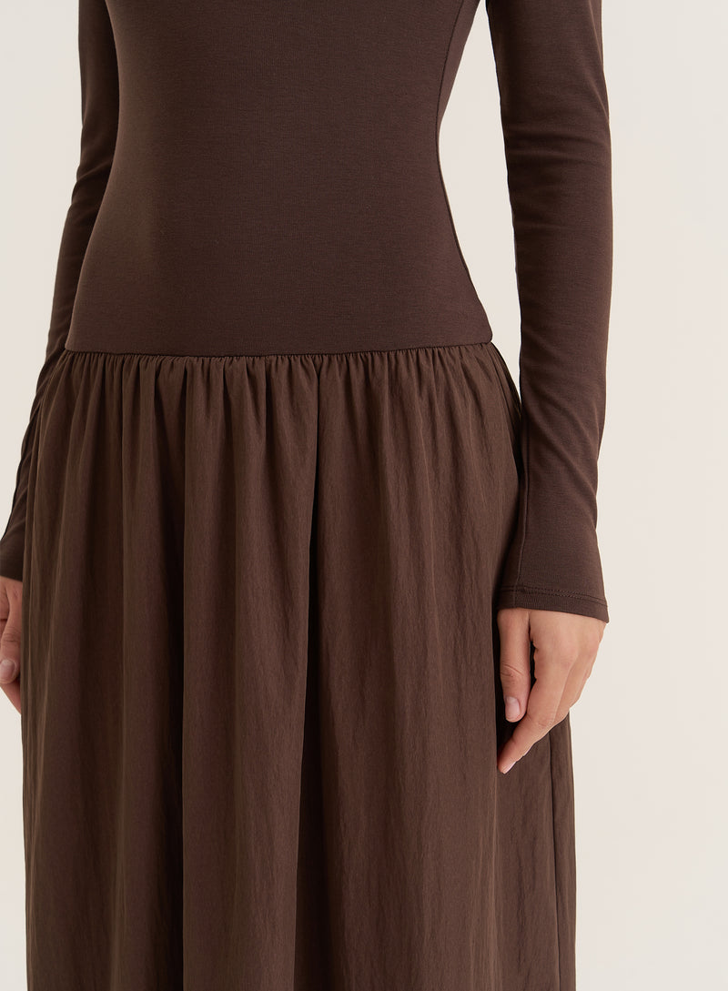 Chocolate Contrast Long Sleeve Maxi Dress- Rosie