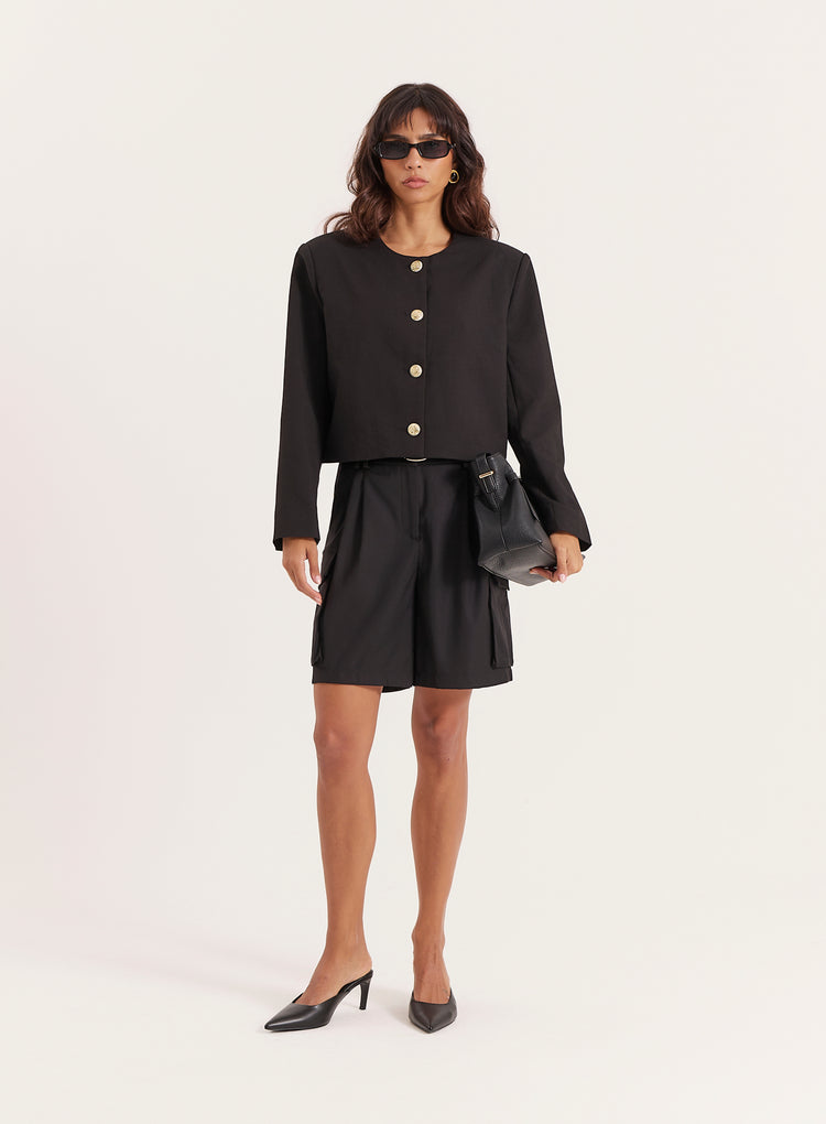 Black Cropped Tailored Jacket - Lilah