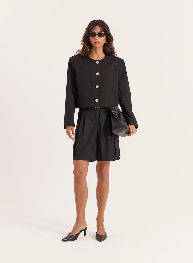 Black Cropped Tailored Jacket - Lilah